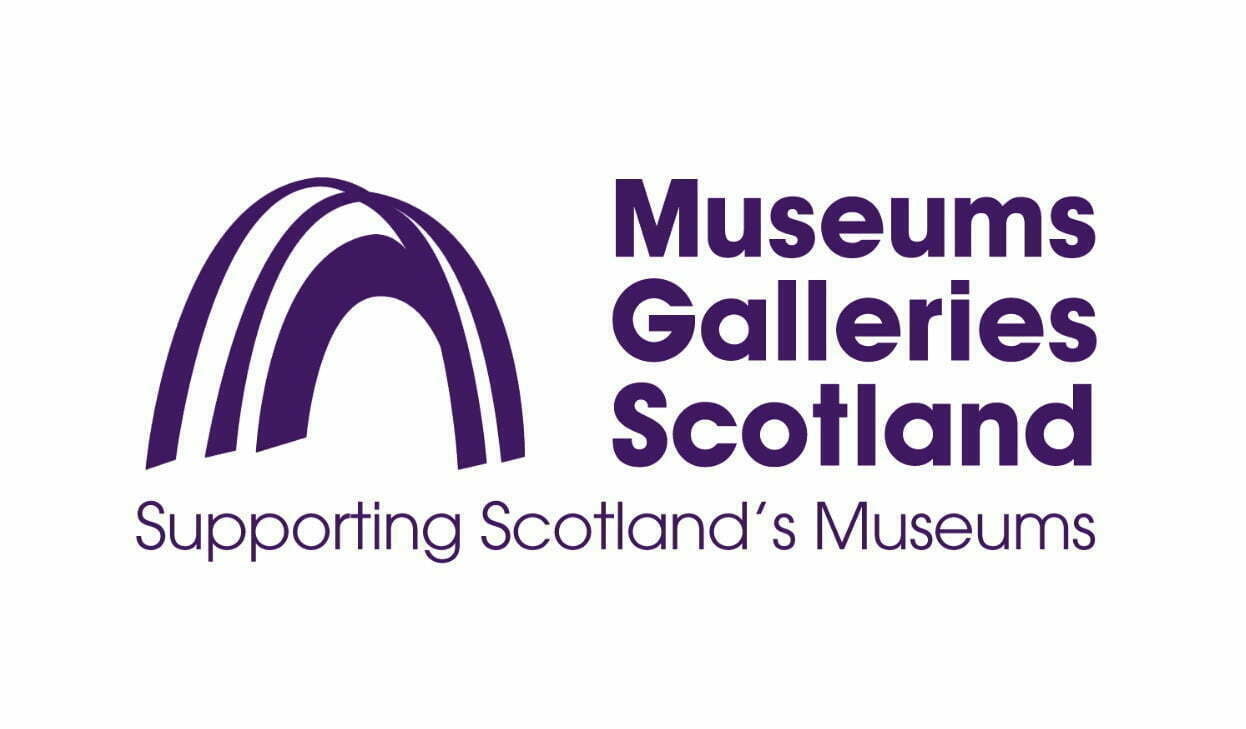 A purple logo for Museums Galleries Scotland