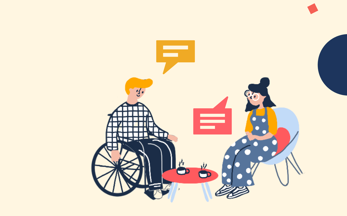 An illustration of two learners having a discussion