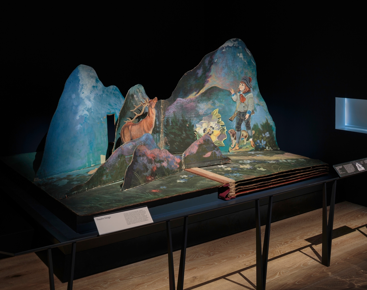 The pop-up book set from "The Cheviot, The Stag, and the Black, Black Oil" on display in the Scottish Design Galleries at V&A Dundee