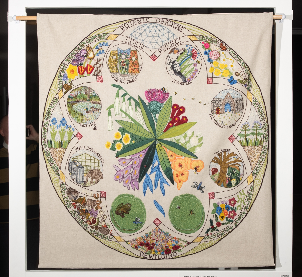 A woven tapestry of gardens around Dundee, lots of plants and greenery have been stitched.