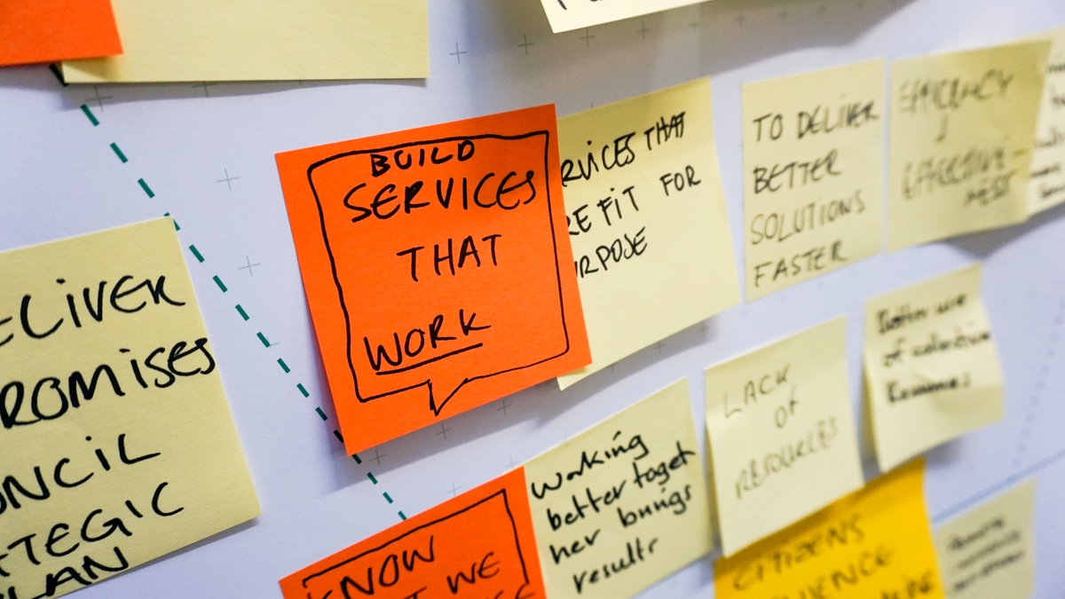A board covered in post it notes