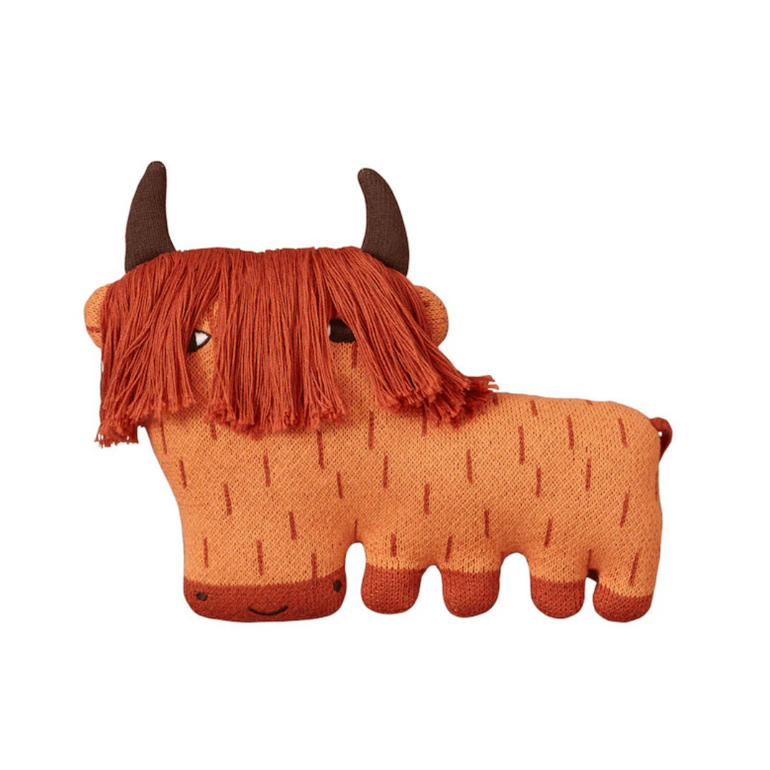 An orange highland cow stuffed toy