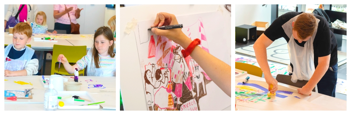 A selection of images showing people painting in the studio.