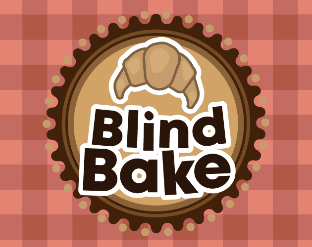 Logo with a croissant above the text "Blind Bake" on a brown circular background, set against a red checkered pattern.